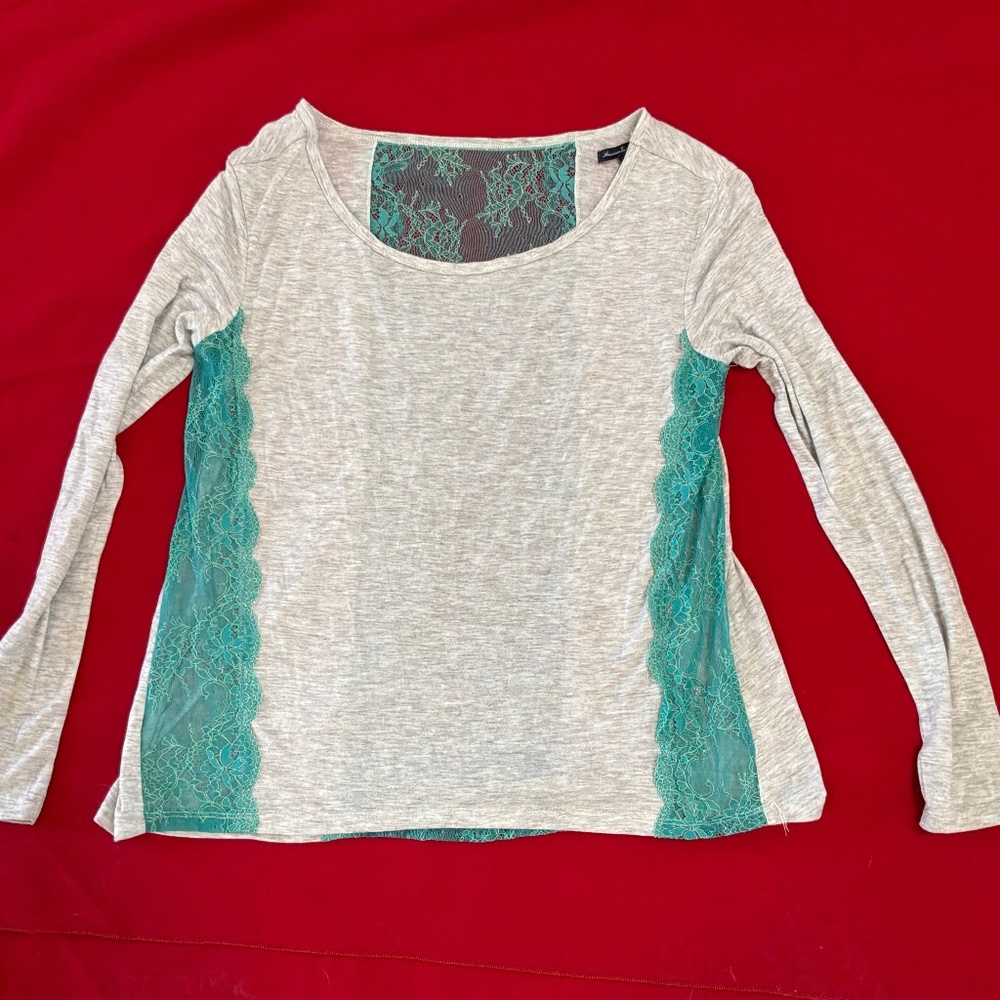 American Eagle lace paneled long sleeved T